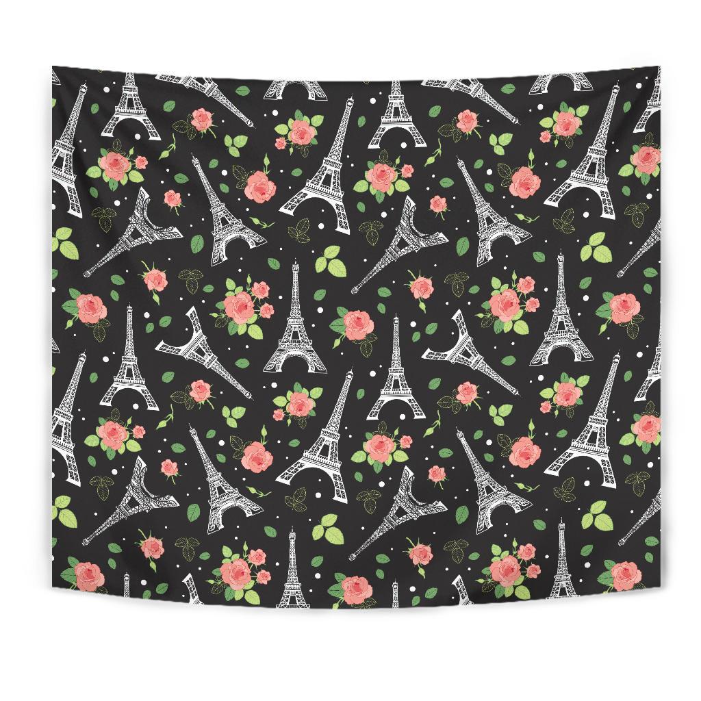 Eiffel Tower Rose Print Tapestry