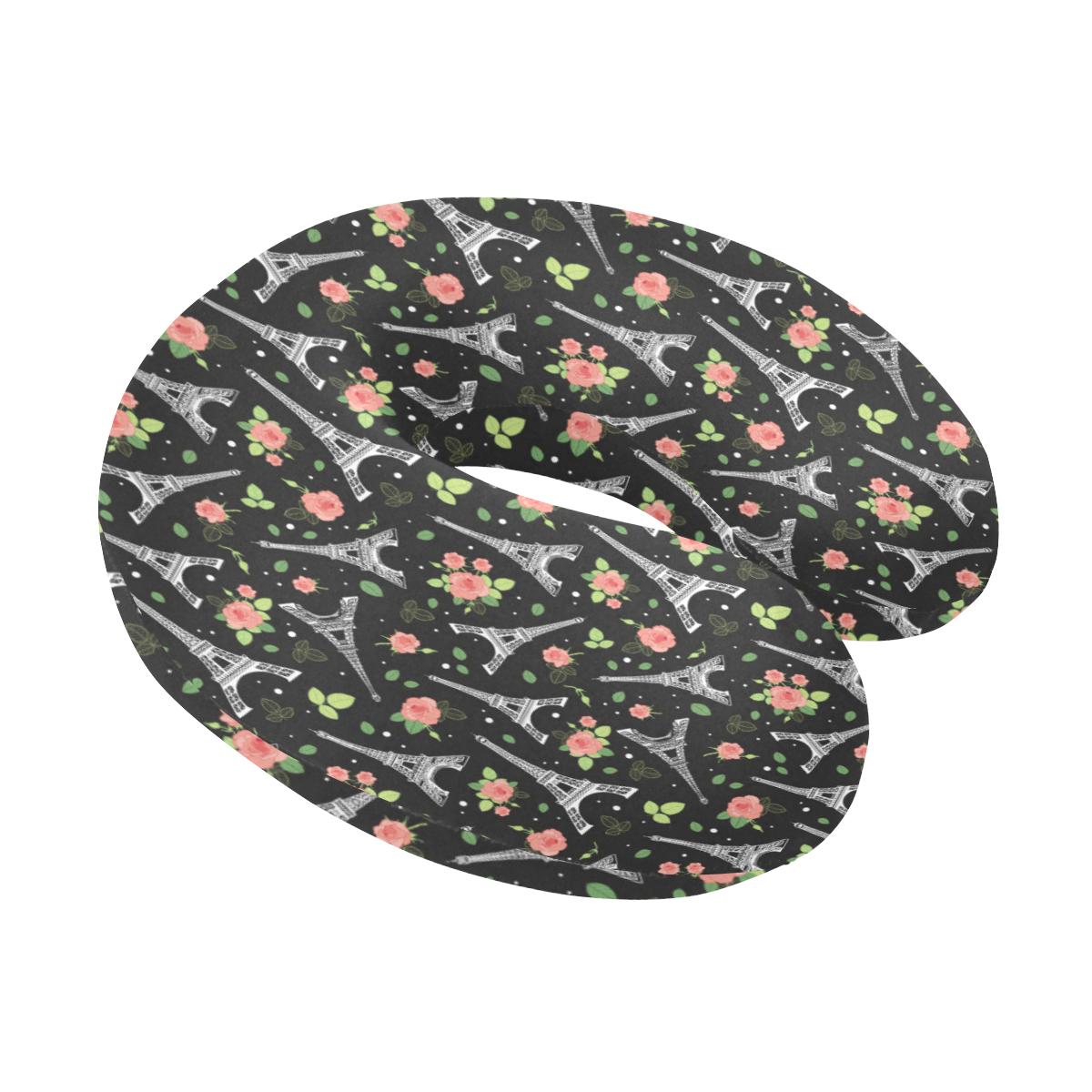 Eiffel Tower Rose Print U-Shaped Travel Neck Pillow-JTAMIGO.COM
