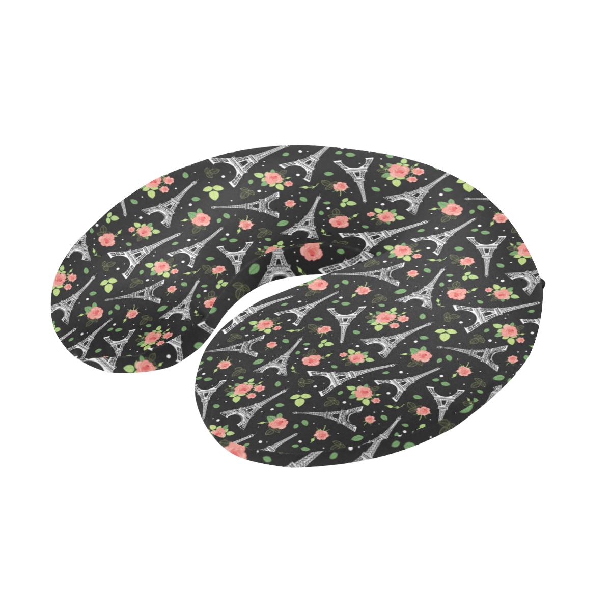 Eiffel Tower Rose Print U-Shaped Travel Neck Pillow-JTAMIGO.COM
