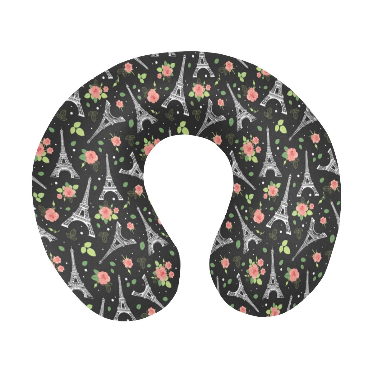Eiffel Tower Rose Print U-Shaped Travel Neck Pillow-JTAMIGO.COM