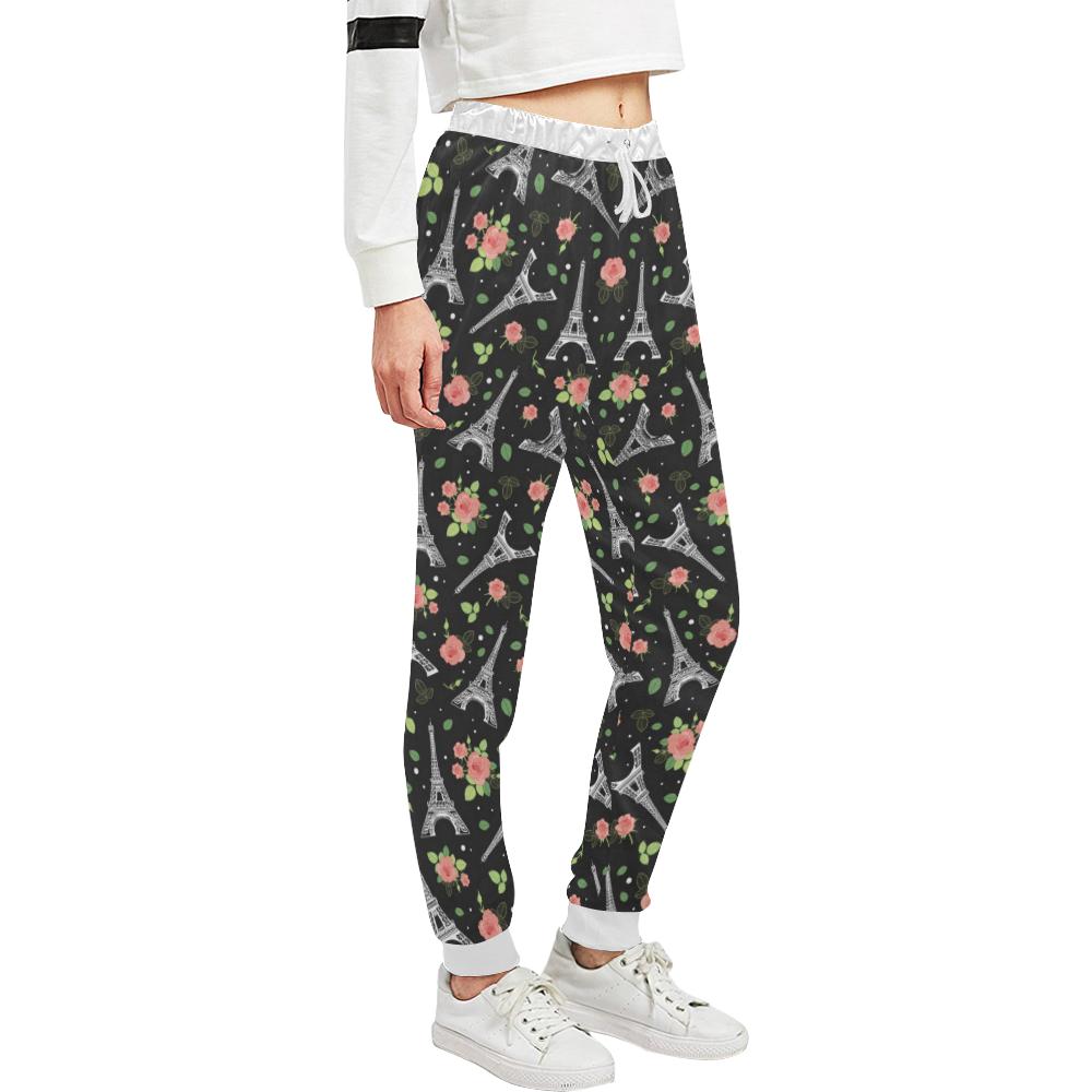 Eiffel Tower Rose Print Unisex Casual Sweatpants (Model L11)-JTAMIGO.COM