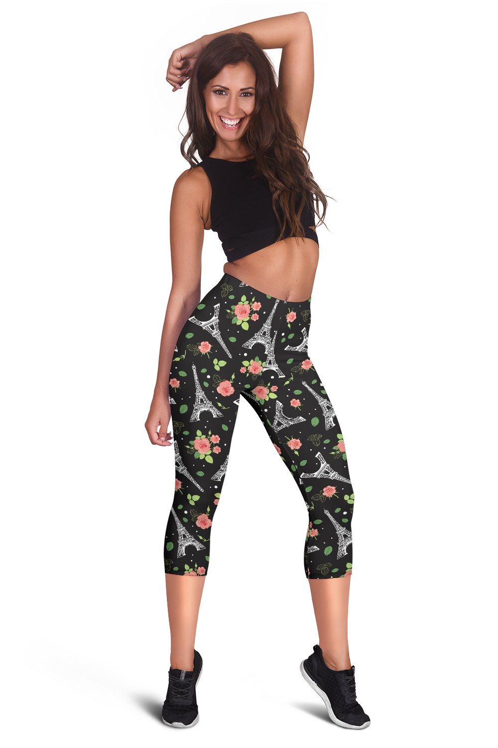 Eiffel Tower Rose Print Women Capris