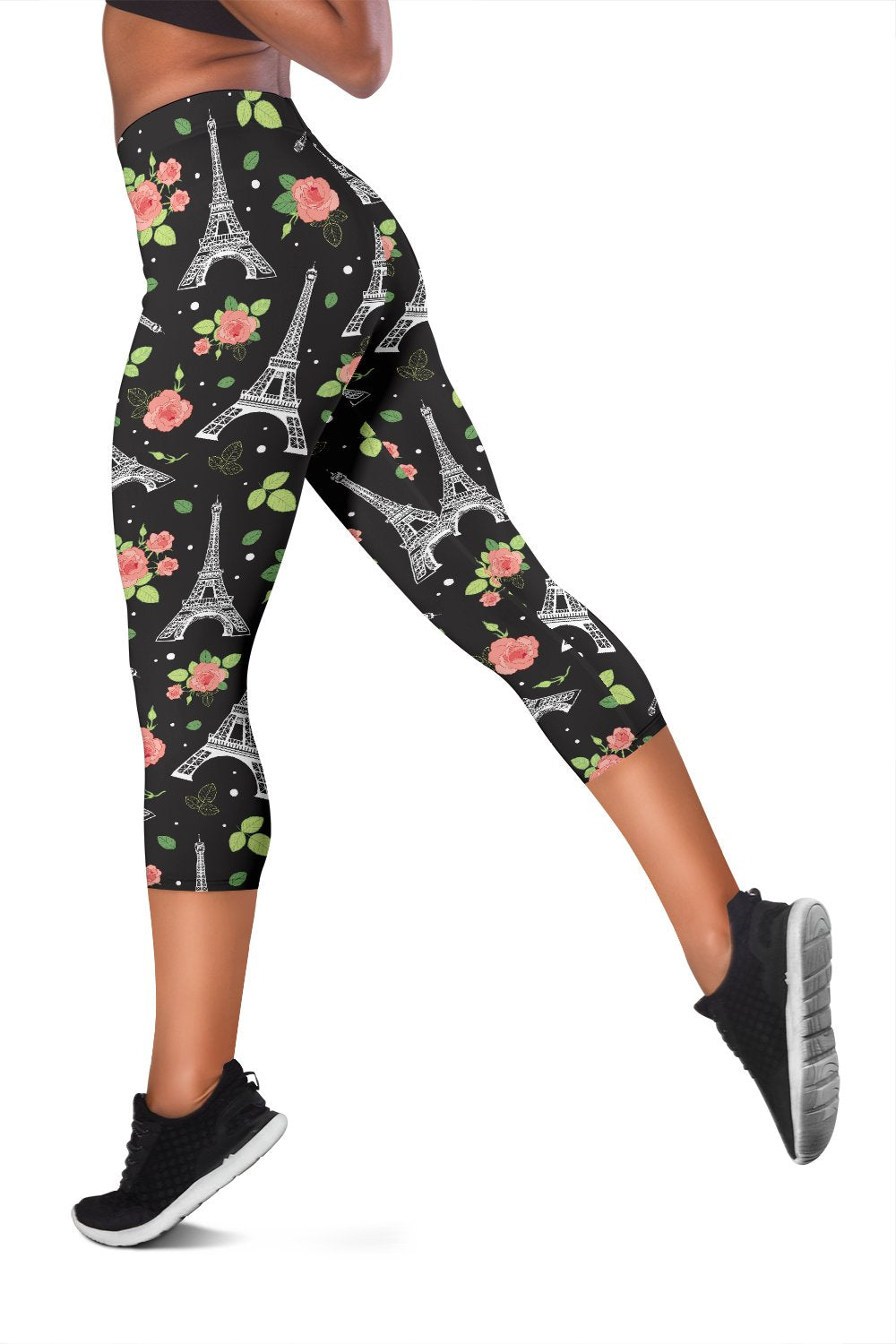 Eiffel Tower Rose Print Women Capris