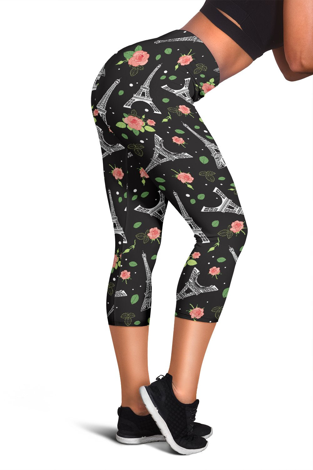 Eiffel Tower Rose Print Women Capris
