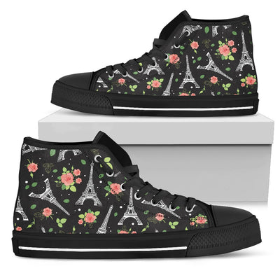 Eiffel Tower Rose Print Women High Top Shoes