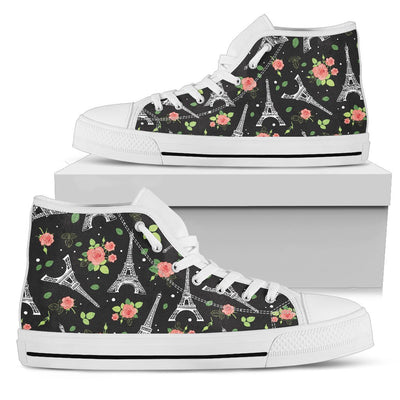 Eiffel Tower Rose Print Women High Top Shoes