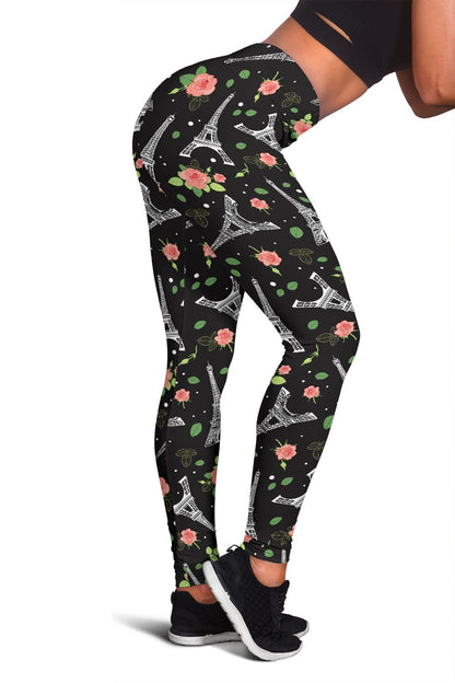 Eiffel Tower Rose Print Women Leggings