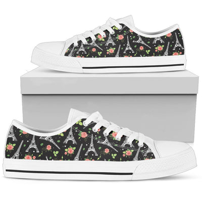 Eiffel Tower Rose Print Women Low Top Shoes