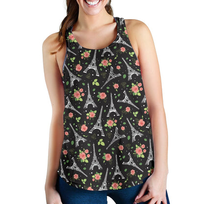 Eiffel Tower Rose Print Women Racerback Tank Top