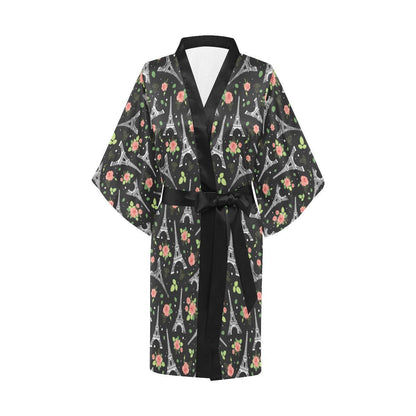 Eiffel Tower Rose Print Women Short Kimono Robe