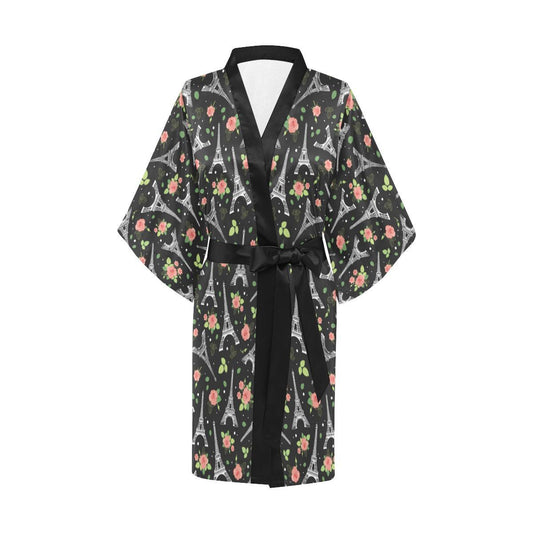 Eiffel Tower Rose Print Women Short Kimono Robe