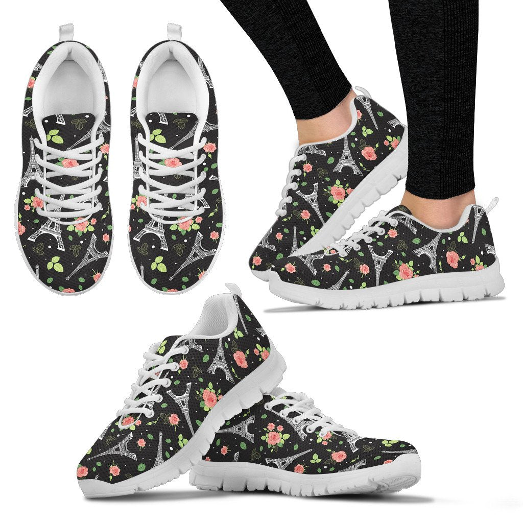 Eiffel Tower Rose Print Women Sneakers Shoes