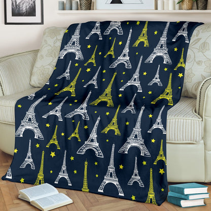 Eiffel Tower Star Print Fleece Blanket
