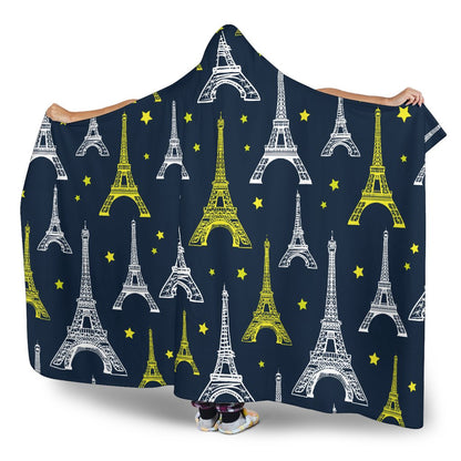 Eiffel Tower Star Print Hooded Blanket-JTAMIGO.COM
