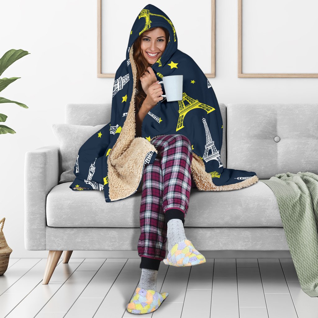 Eiffel Tower Star Print Hooded Blanket-JTAMIGO.COM