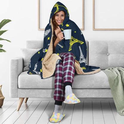 Eiffel Tower Star Print Hooded Blanket-JTAMIGO.COM