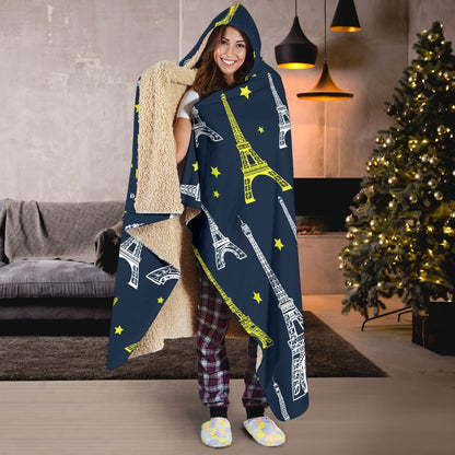 Eiffel Tower Star Print Hooded Blanket-JTAMIGO.COM