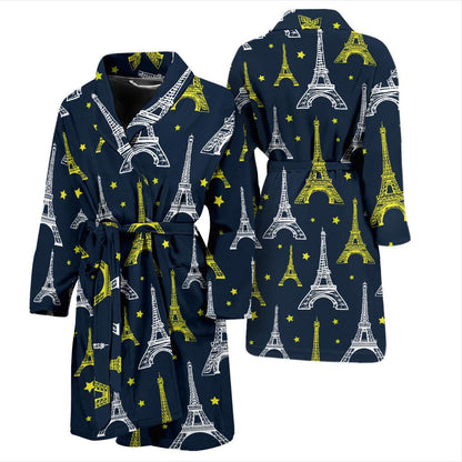 Eiffel Tower Star Print Men Bath Robe-JTAMIGO.COM