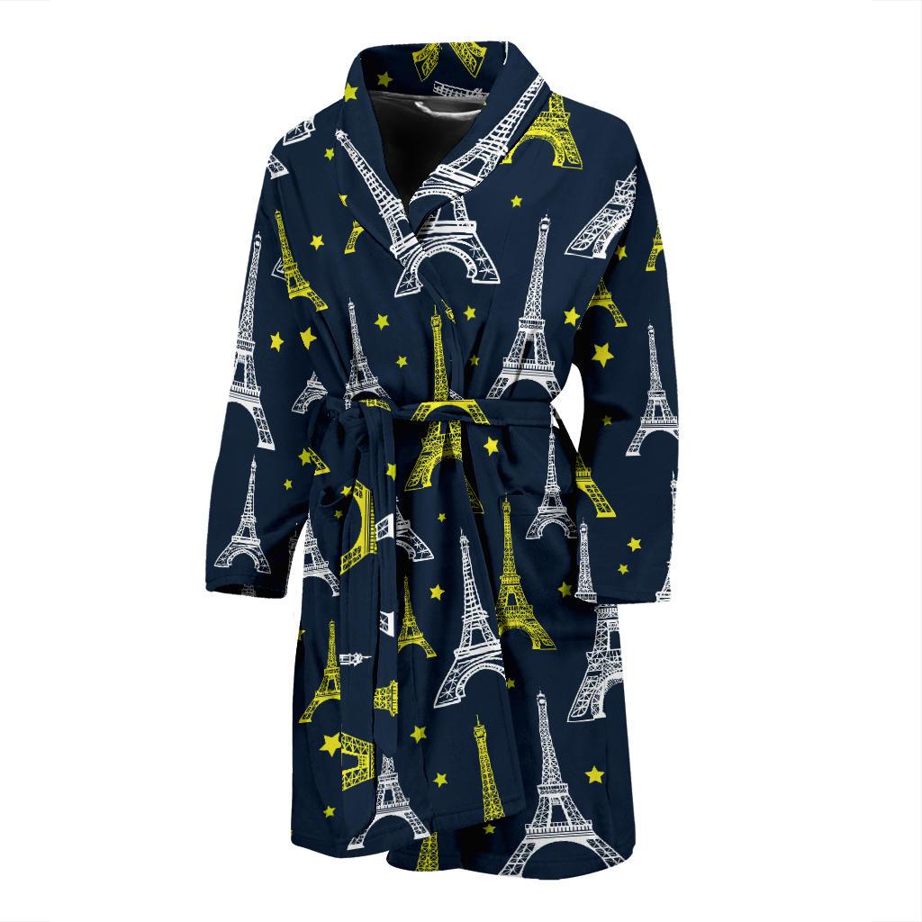 Eiffel Tower Star Print Men Bath Robe-JTAMIGO.COM