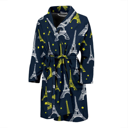 Eiffel Tower Star Print Men Bath Robe-JTAMIGO.COM