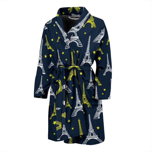 Eiffel Tower Star Print Men Bath Robe-JTAMIGO.COM