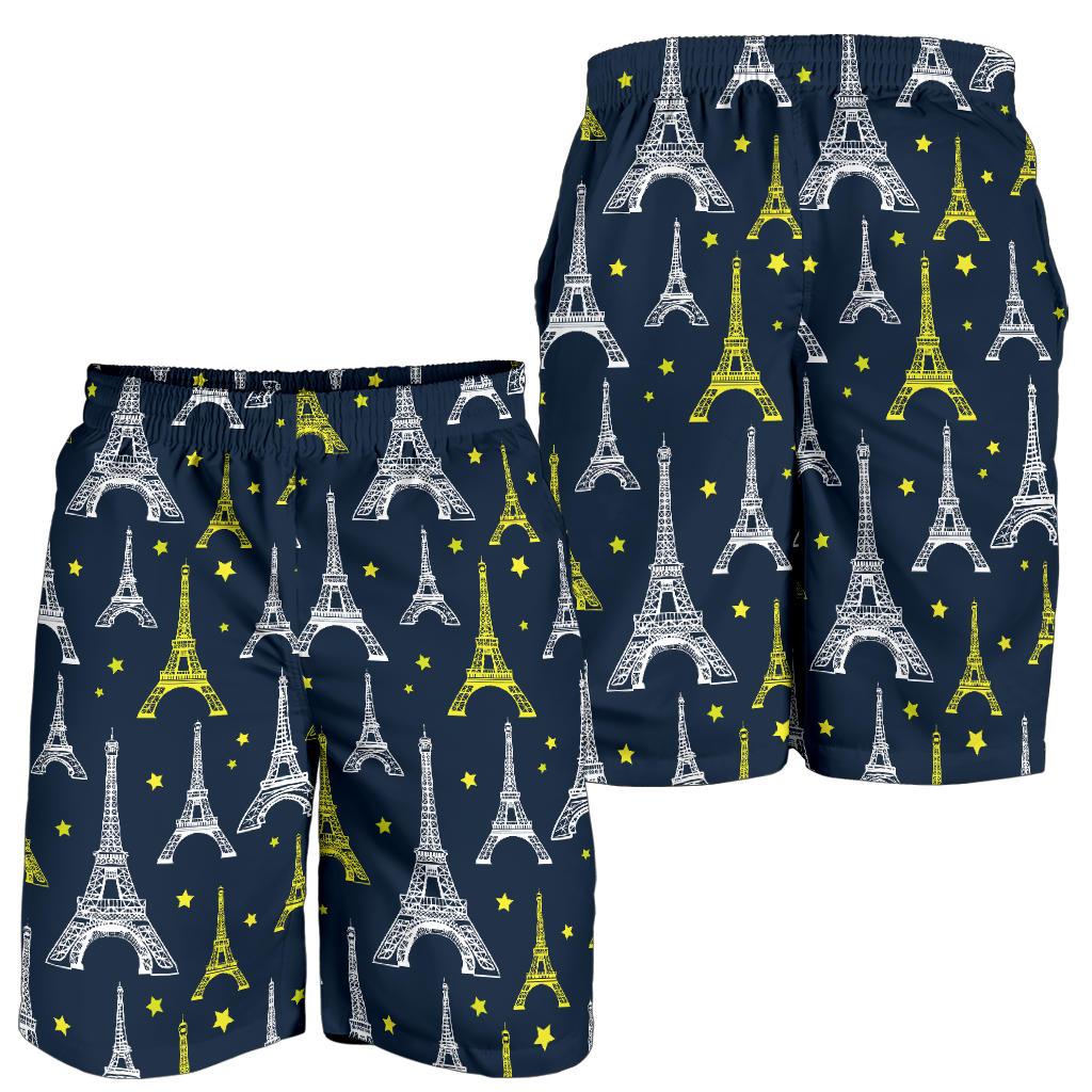 Eiffel Tower Star Print Mens Shorts-JTAMIGO.COM