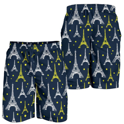 Eiffel Tower Star Print Mens Shorts-JTAMIGO.COM
