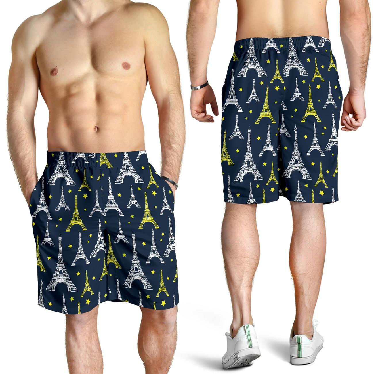Eiffel Tower Star Print Mens Shorts-JTAMIGO.COM