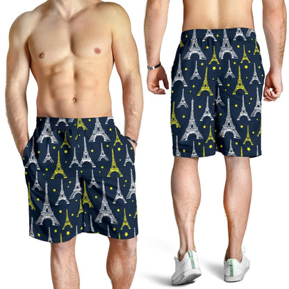 Eiffel Tower Star Print Mens Shorts-JTAMIGO.COM
