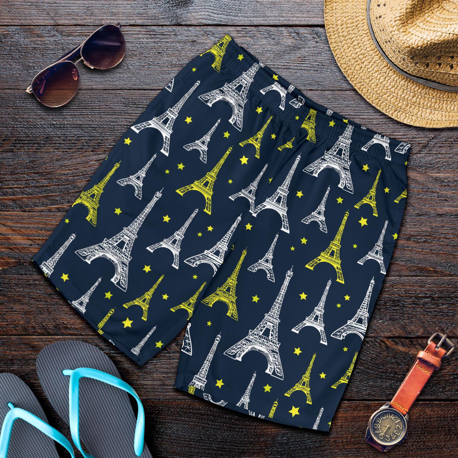 Eiffel Tower Star Print Mens Shorts-JTAMIGO.COM