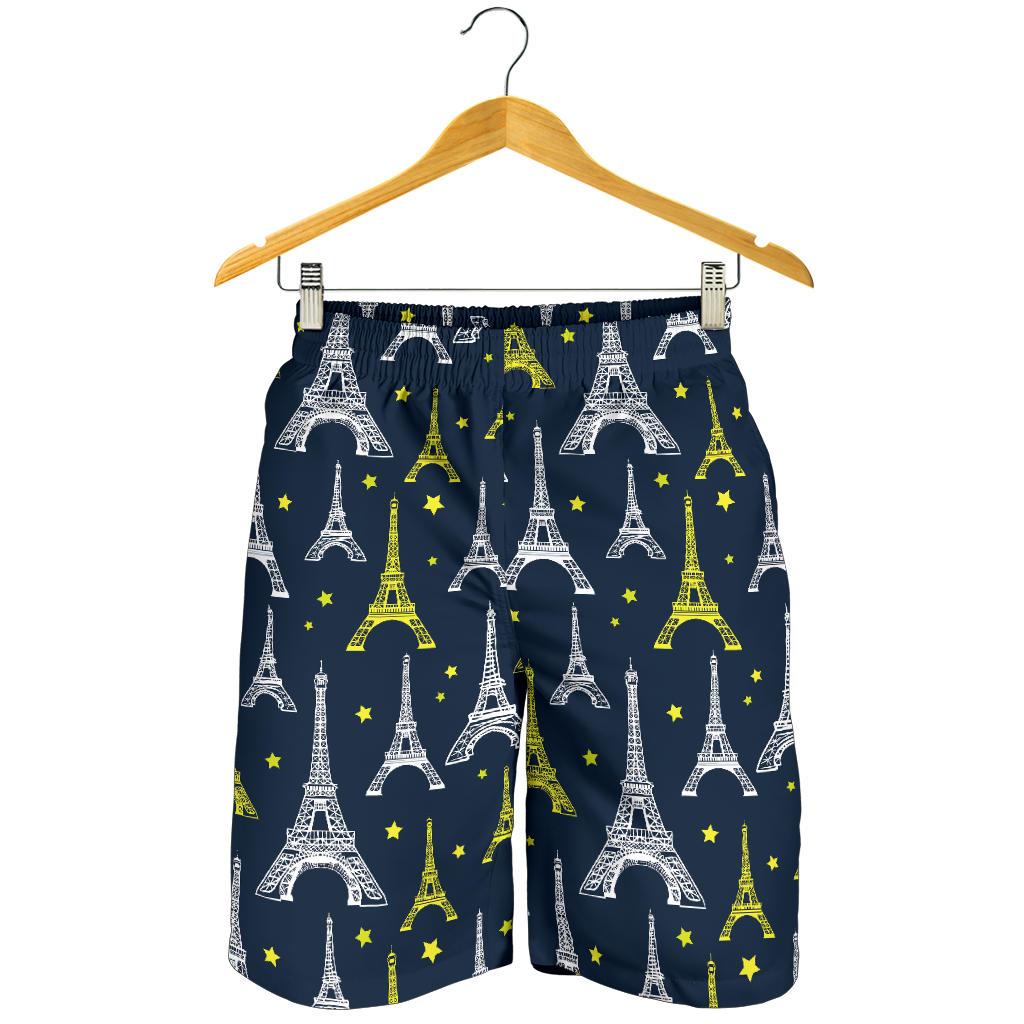 Eiffel Tower Star Print Mens Shorts-JTAMIGO.COM