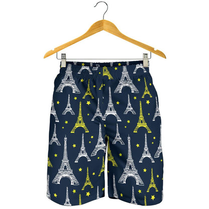Eiffel Tower Star Print Mens Shorts-JTAMIGO.COM