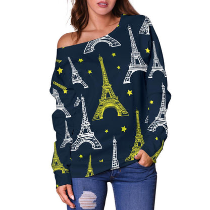 Eiffel Tower Star Print Off Shoulder Sweatshirt