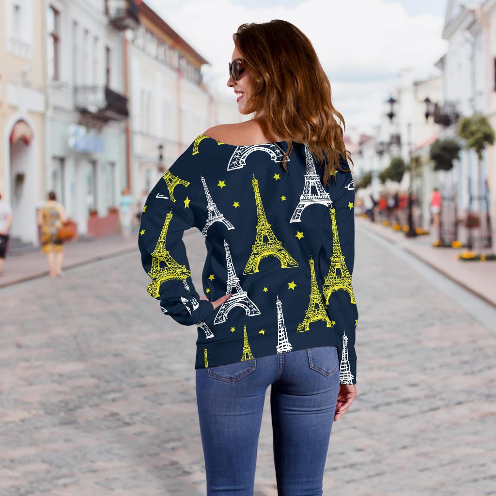 Eiffel Tower Star Print Off Shoulder Sweatshirt