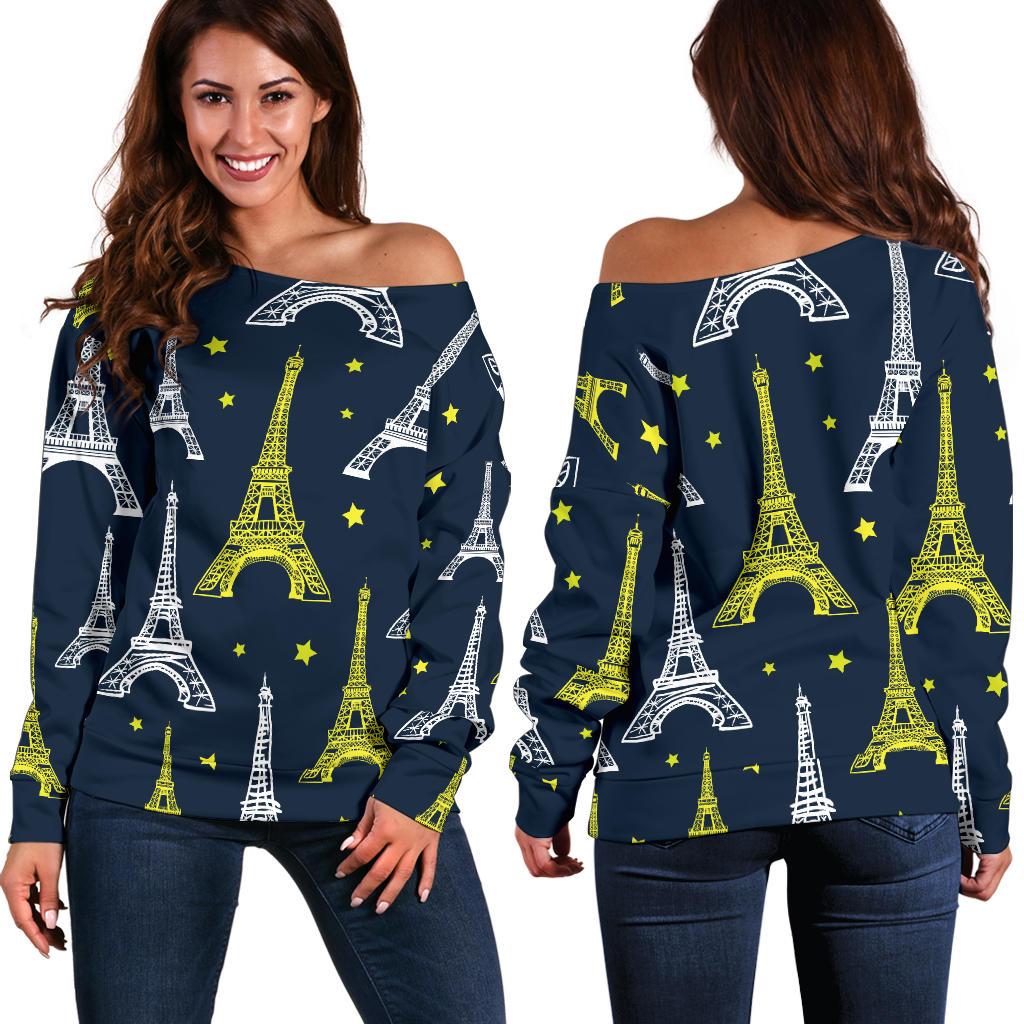 Eiffel Tower Star Print Off Shoulder Sweatshirt