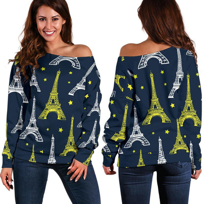 Eiffel Tower Star Print Off Shoulder Sweatshirt