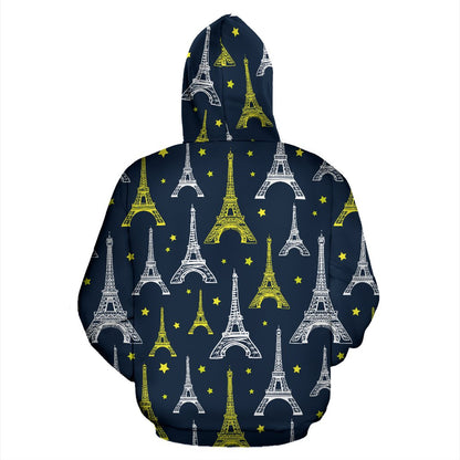 Eiffel Tower Star Print Pullover Hoodie