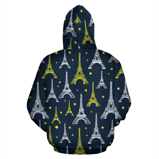 Eiffel Tower Star Print Pullover Hoodie