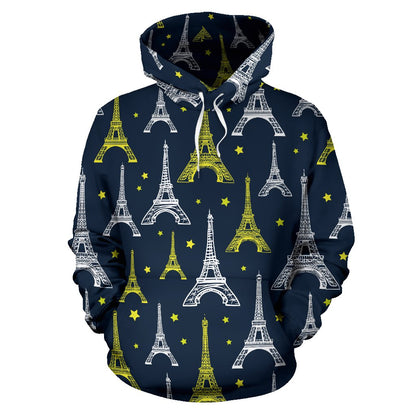 Eiffel Tower Star Print Pullover Hoodie