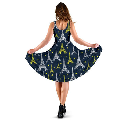 Eiffel Tower Star Print Sleeveless Dress