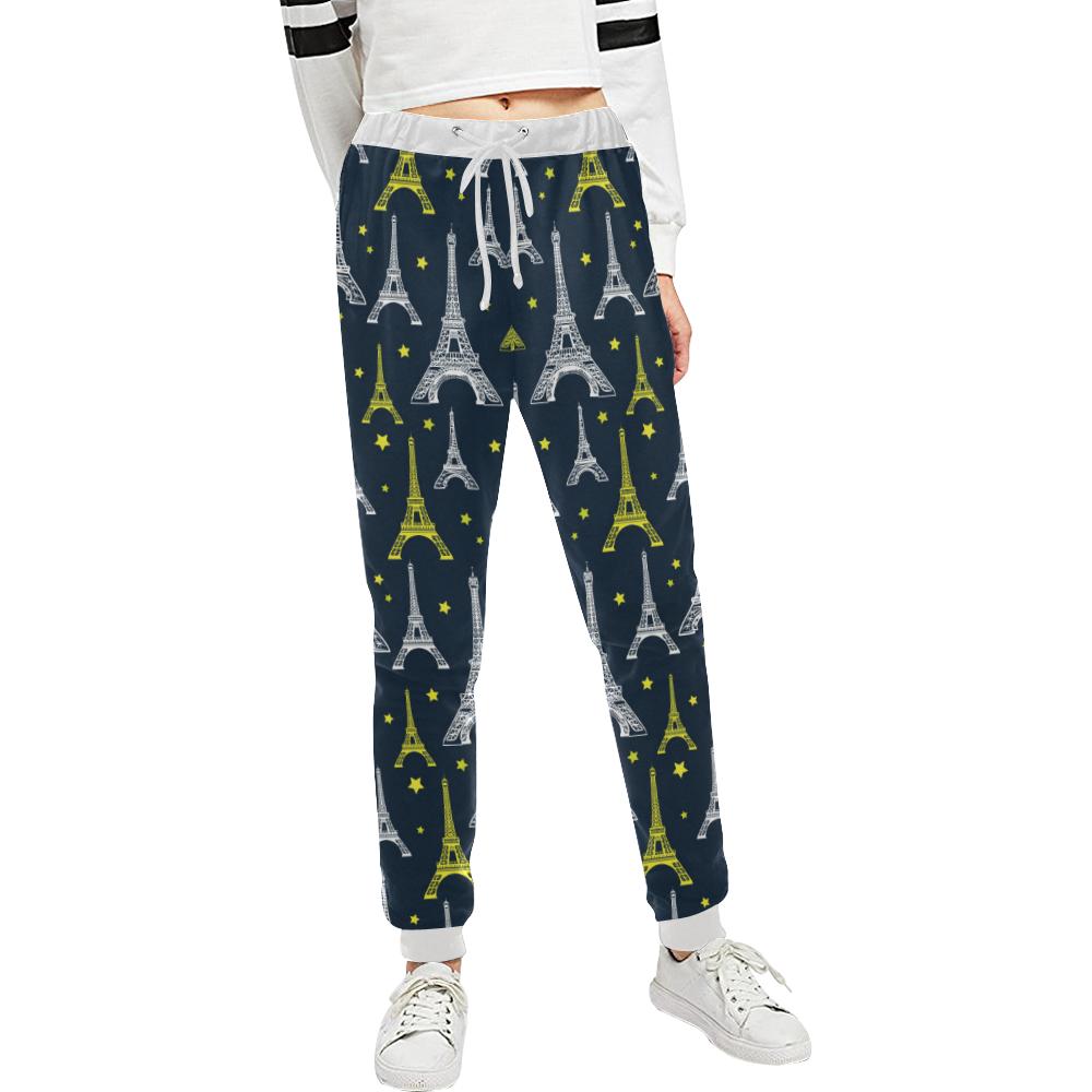 Eiffel Tower Star Print Unisex Casual Sweatpants (Model L11)-JTAMIGO.COM