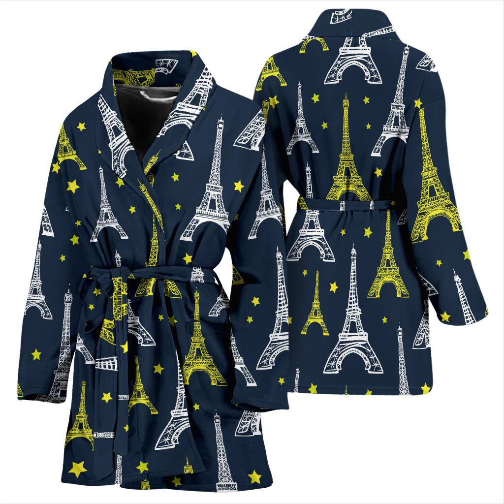 Eiffel Tower Star Print Women Bath Robe-JTAMIGO.COM
