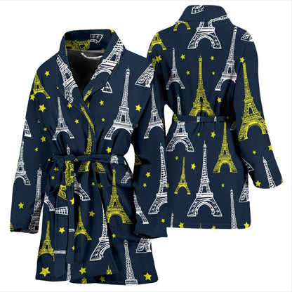 Eiffel Tower Star Print Women Bath Robe-JTAMIGO.COM