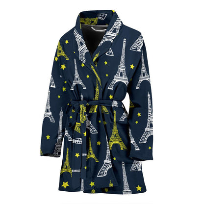 Eiffel Tower Star Print Women Bath Robe-JTAMIGO.COM