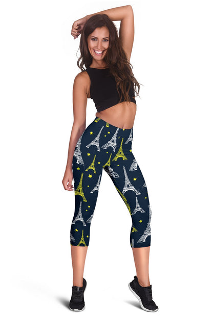 Eiffel Tower Star Print Women Capris