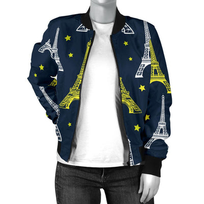 Eiffel Tower Star Print Women Casual Bomber Jacket