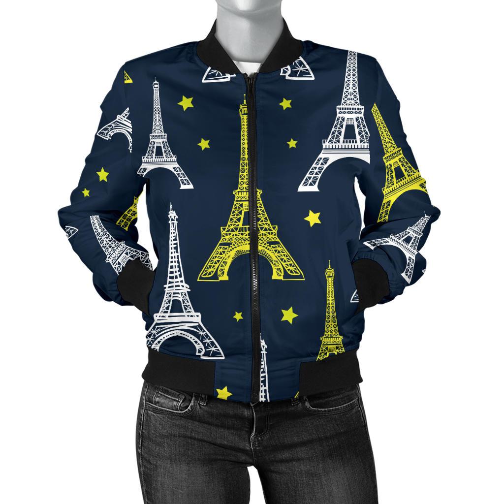 Eiffel Tower Star Print Women Casual Bomber Jacket