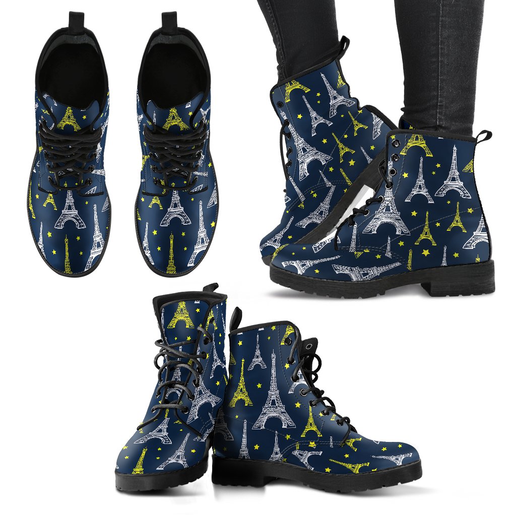 Eiffel Tower Star Print Women Leather Boots-JTAMIGO.COM