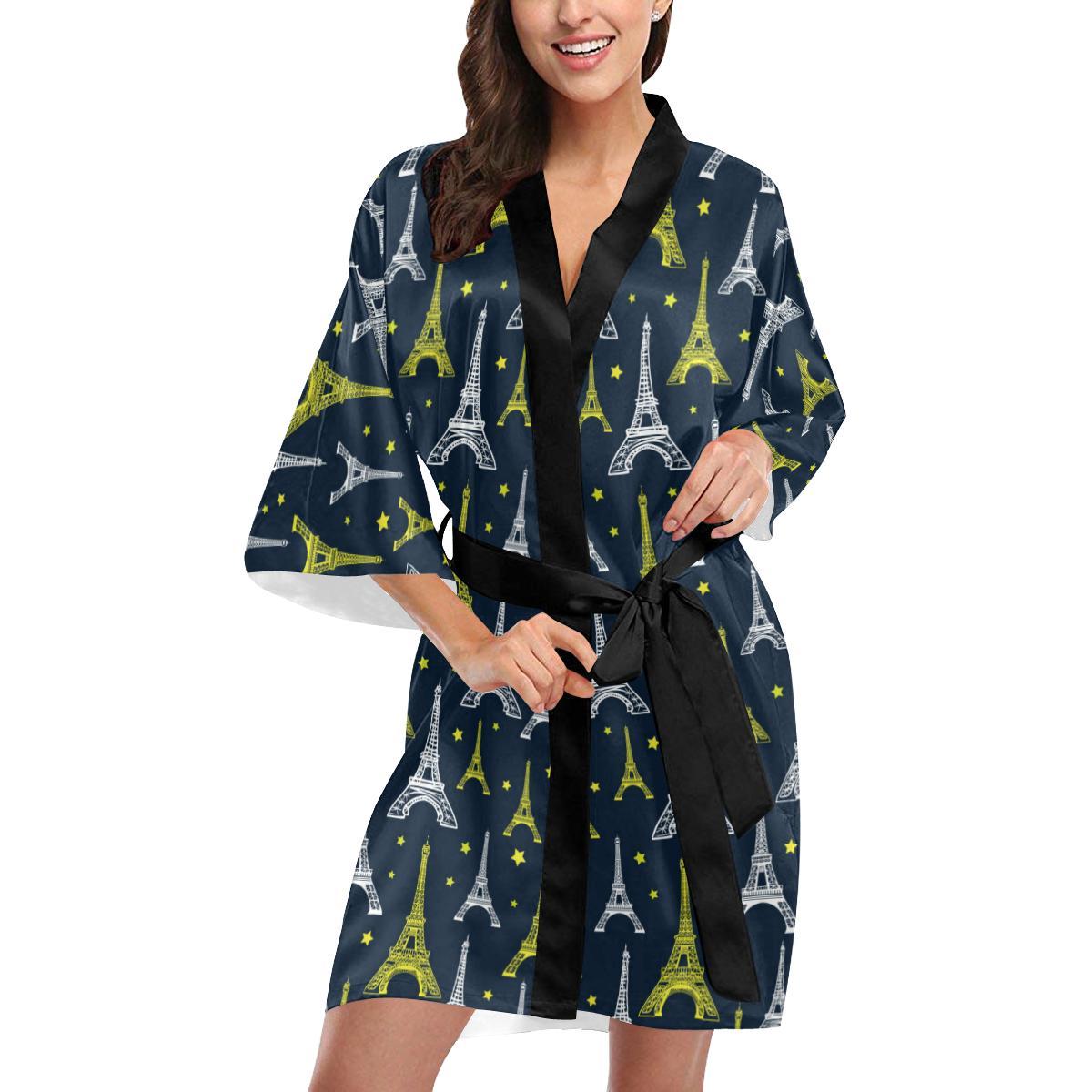 Eiffel Tower Star Print Women Short Kimono Robe