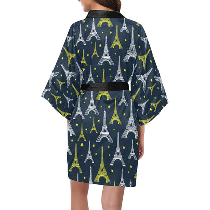 Eiffel Tower Star Print Women Short Kimono Robe